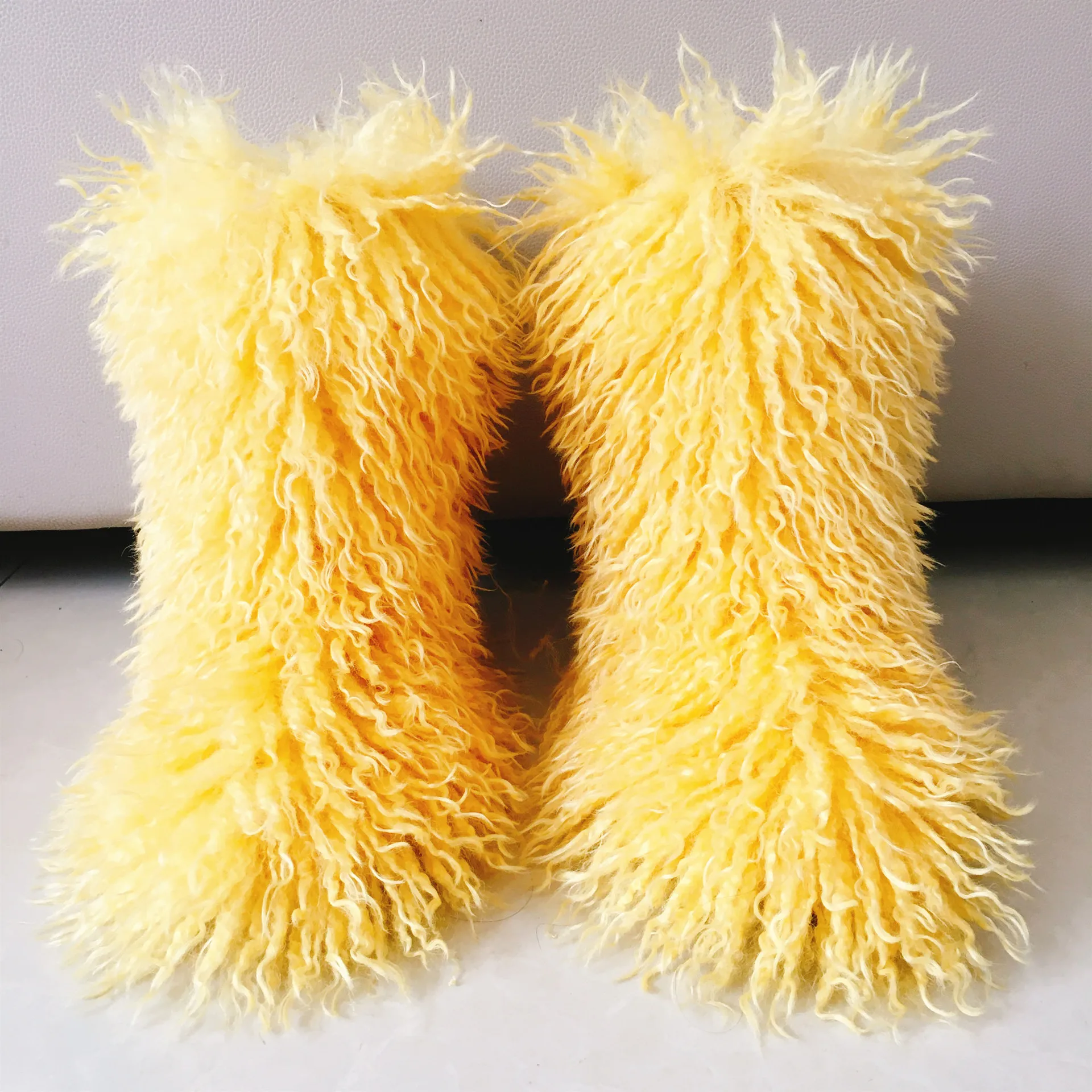2026 Fashion Winter Lamb Skin Boots Long Hair Faux Mongolian Sheep Fur Boots Cover