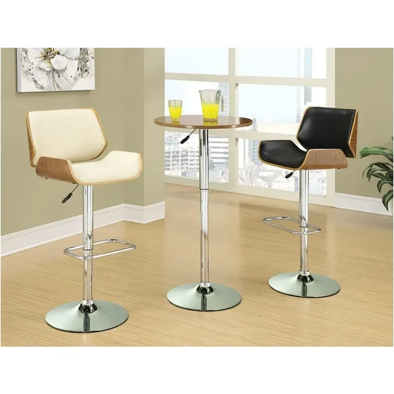 Faux Leather Adjustable Height Bar Stool in Black and Chrome