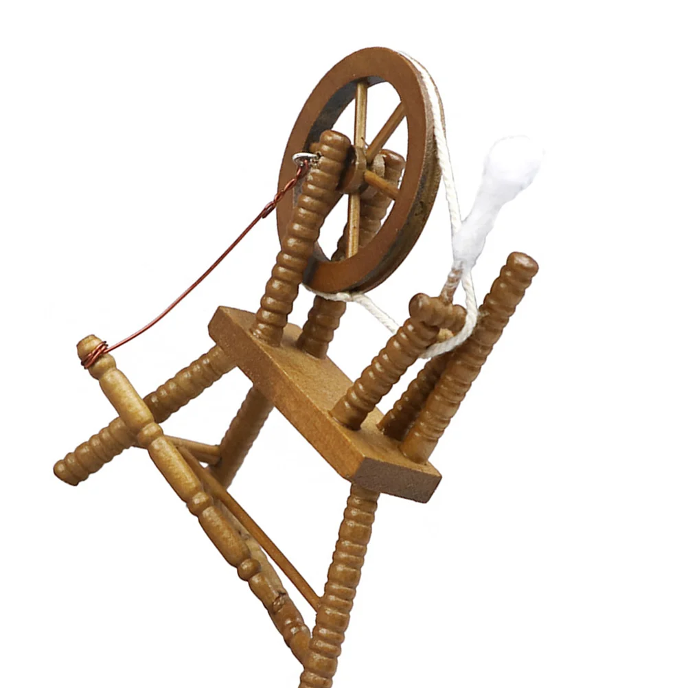 Vintage Spinning Wheel Playhouse Furniture Tiny Pocket Mini Kids Toy Birch Child