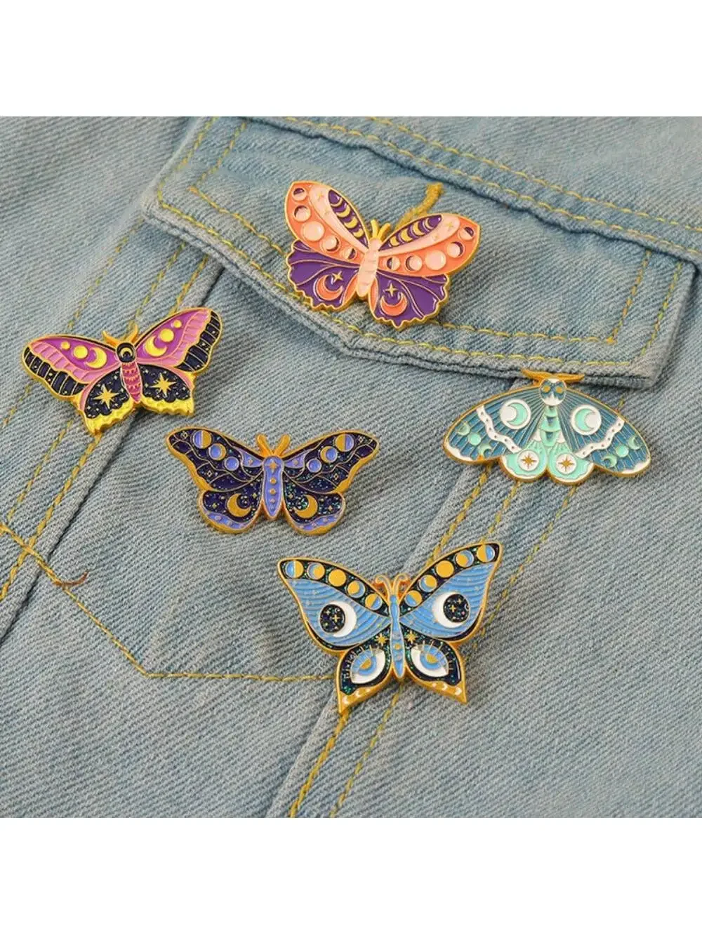 5 pieces of children's creative cute sun, moon, stars, butterfly series metal brooches for daily wear, bags, accessories, badges