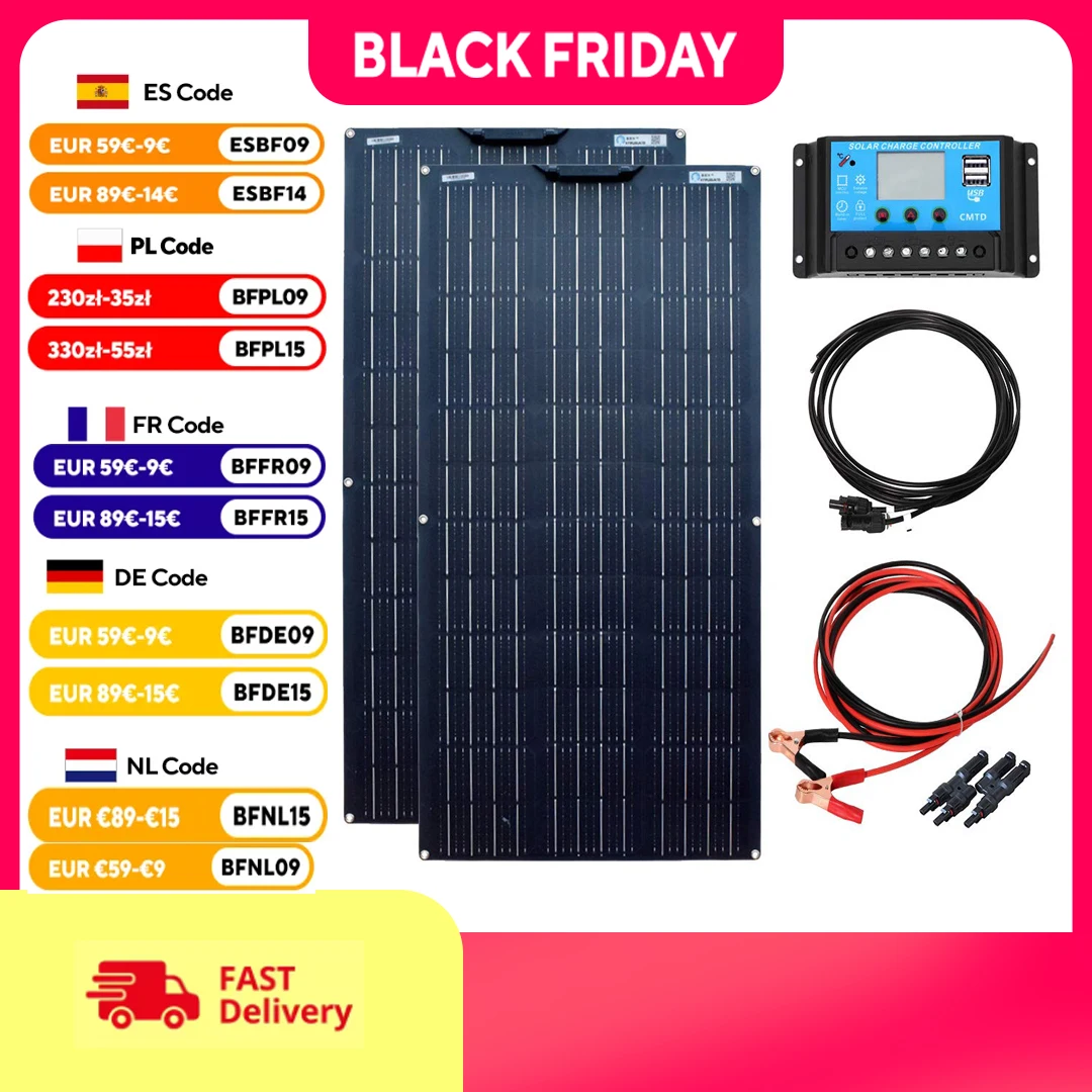 

100W Flexible Solar Panel 19.8V 100 Watt 200w 12V Solar Panels kit complete Controller for RV Boat Car Home Battery Charger