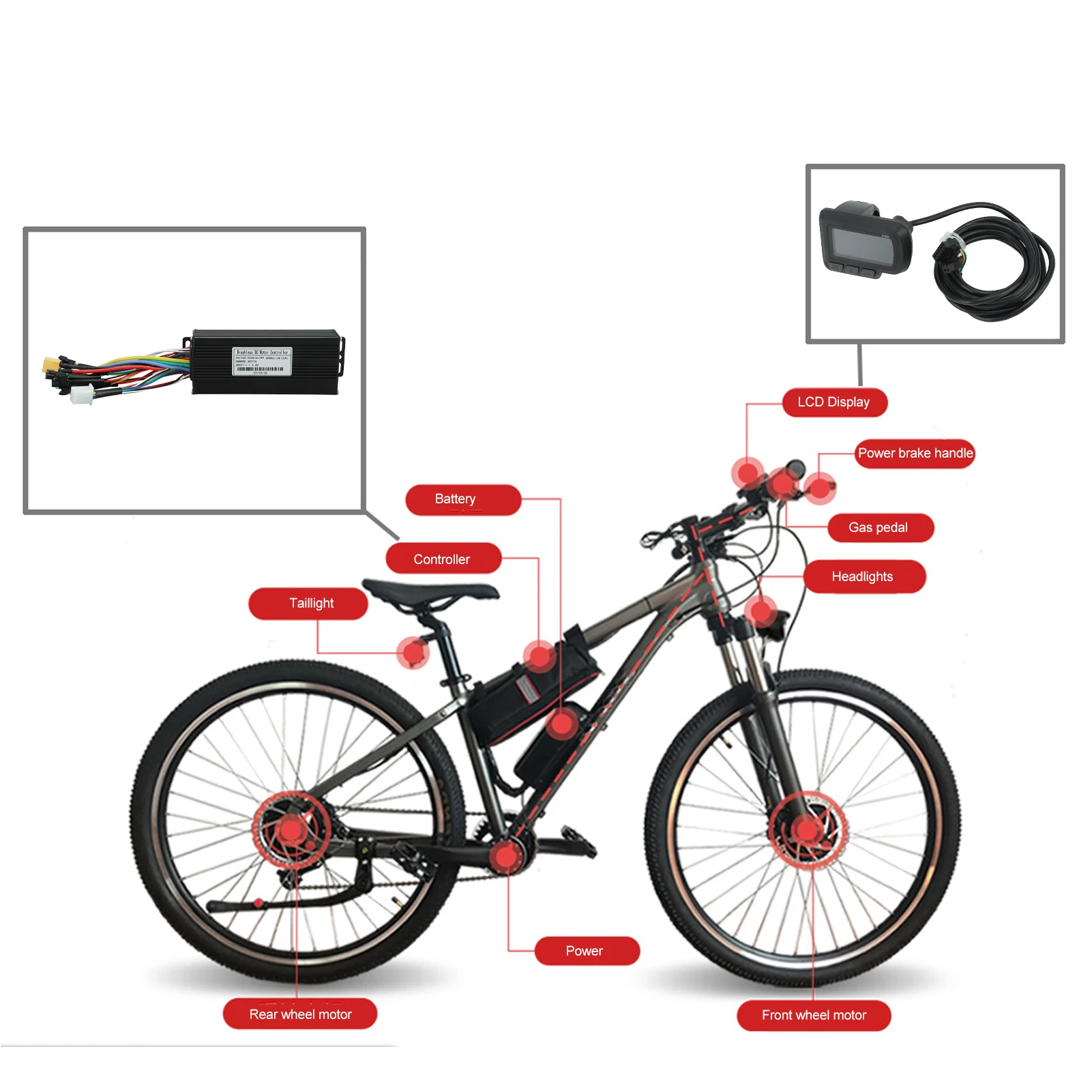 24V-48V 1000W-1500W 30A 3-Mode Sine Wave Brushless Motor Controller Kit with LCD Display for Electric Bikes and Scooters