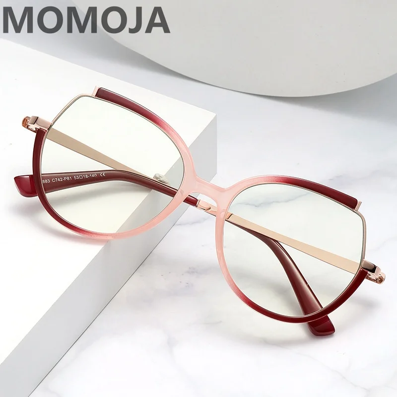 

MOMOJA Fashionable And Trendy High-End Anti Blue Light Cat Eye Alloy Women's Eyeglass Frame Optical Prescription Glasses TJ883