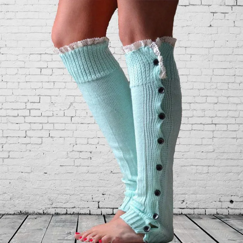 Jesienno-zimowe nowe, ciepłe, długie skarpety do botków JK z koronką i guzikami, damskie ochraniacze na nogi, transgraniczne.
