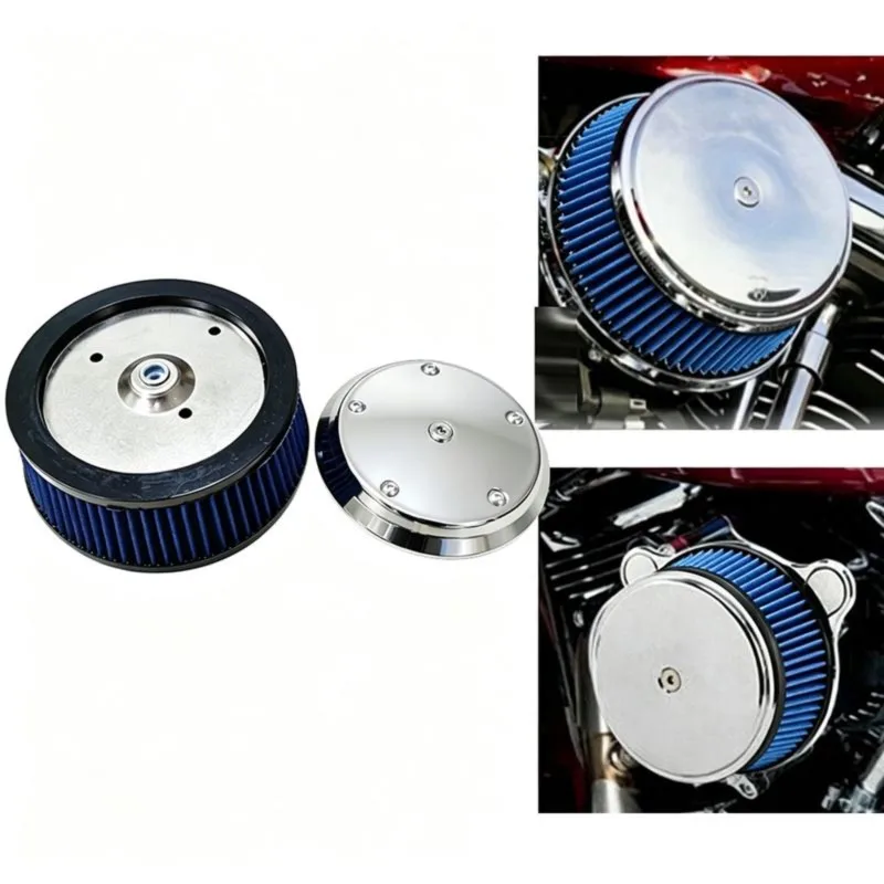 Super Sale Chrome Air Cleaner Cover & Blue Element for Harley Touring Fat Boy Softail Springer Dyna 1999-2017 Air Intake Filte