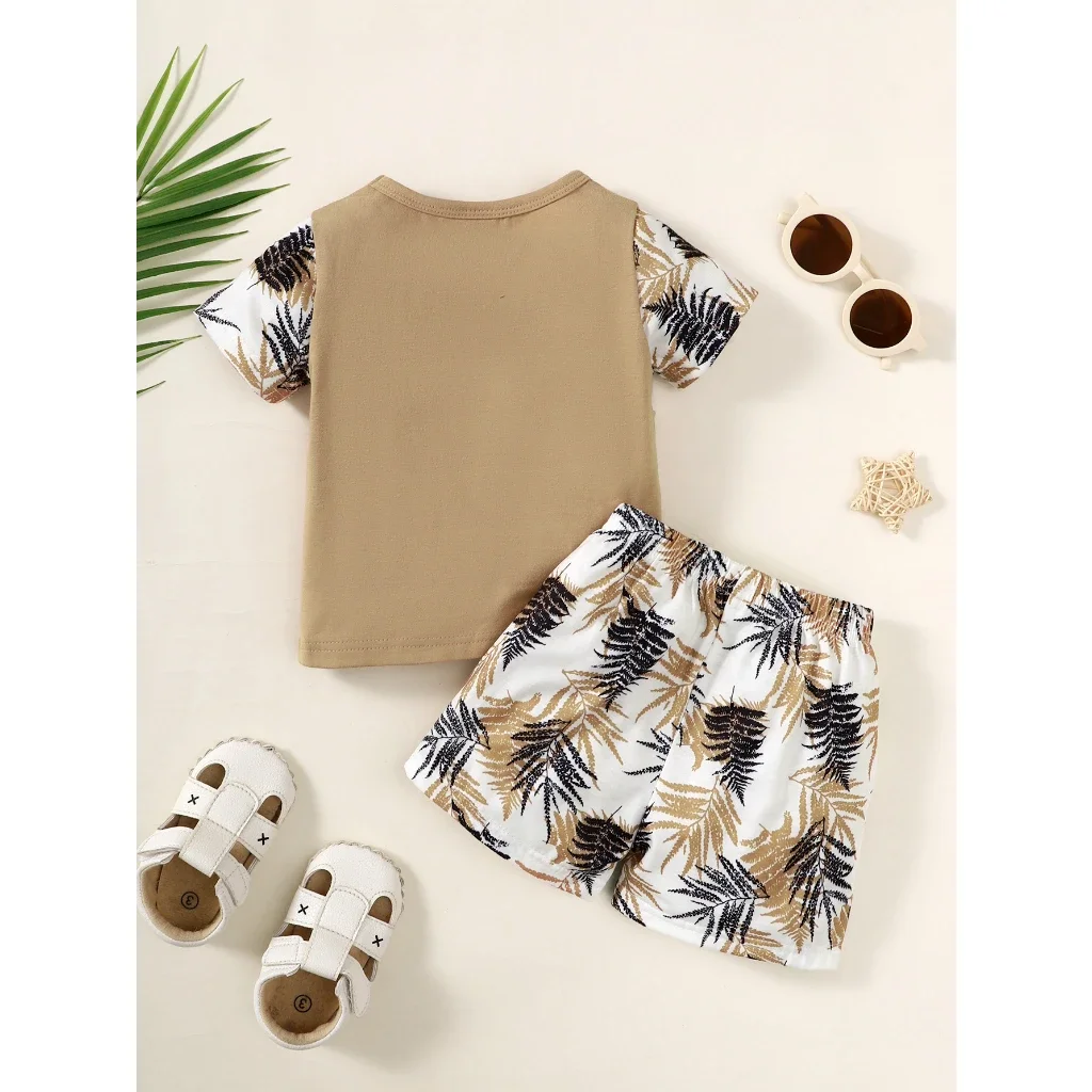 2PCS Summer Baby Boy Clothing Set Short Sleeves Top+Shorts Handsome Beach Style Daily Casual Clothing for Toddler Boy 0-3 Years