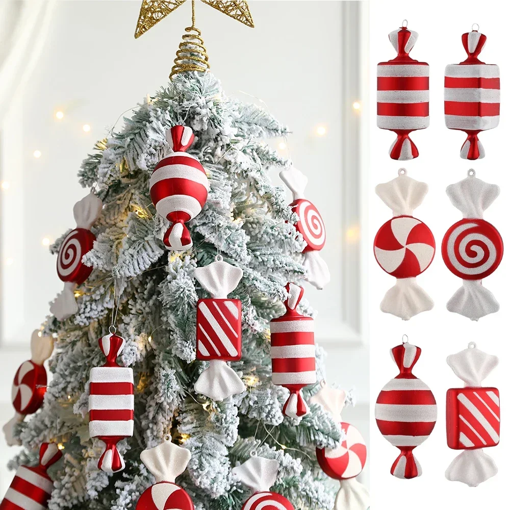 6Pcs Christmas Hanging Candy Balls Red White Candy Pendant Home Party Christmas Tree Decorations Navidad Winter New Year 2023