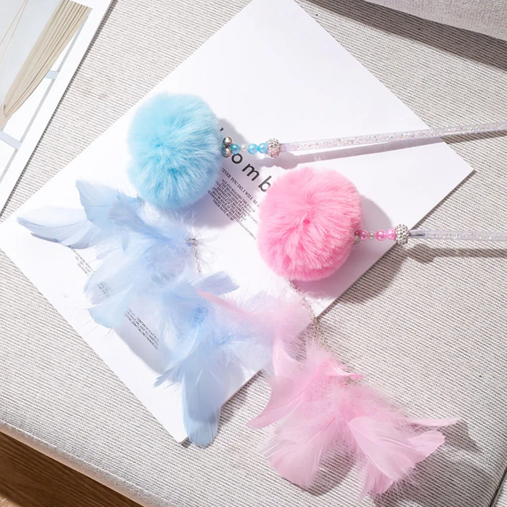 

2 Pcs Cat Toys Pom Kitten Wand Stick Interactive Cat Wand Toy Pet Plaything Teaser Toy Pet Supplies