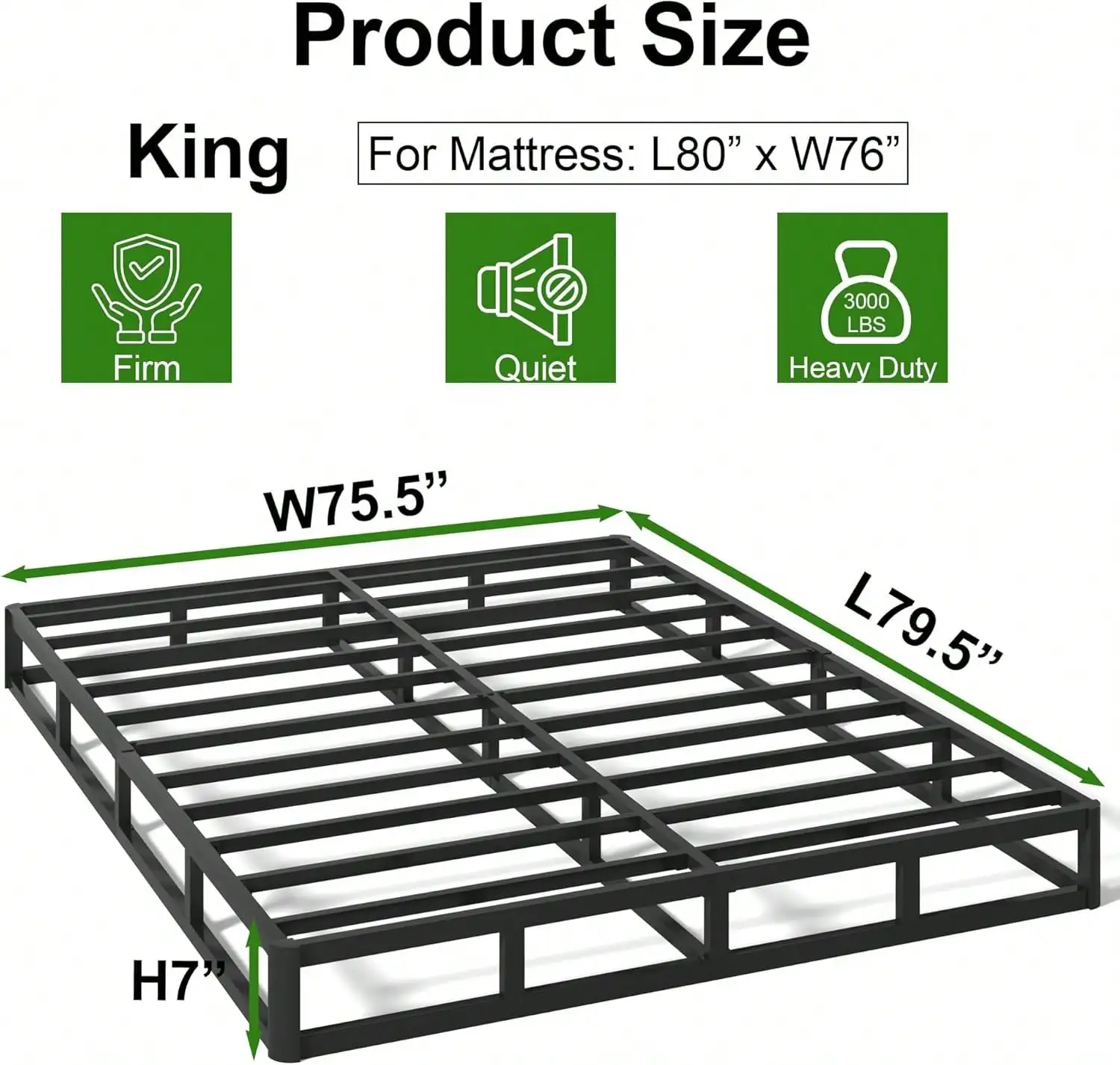 Twin Box Spring Bed Base 7 Inch High, 1500 LBS Heavy Duty Metal Mattress Foundation With Fabric Cover, Easy Assembly, Quiet Nois