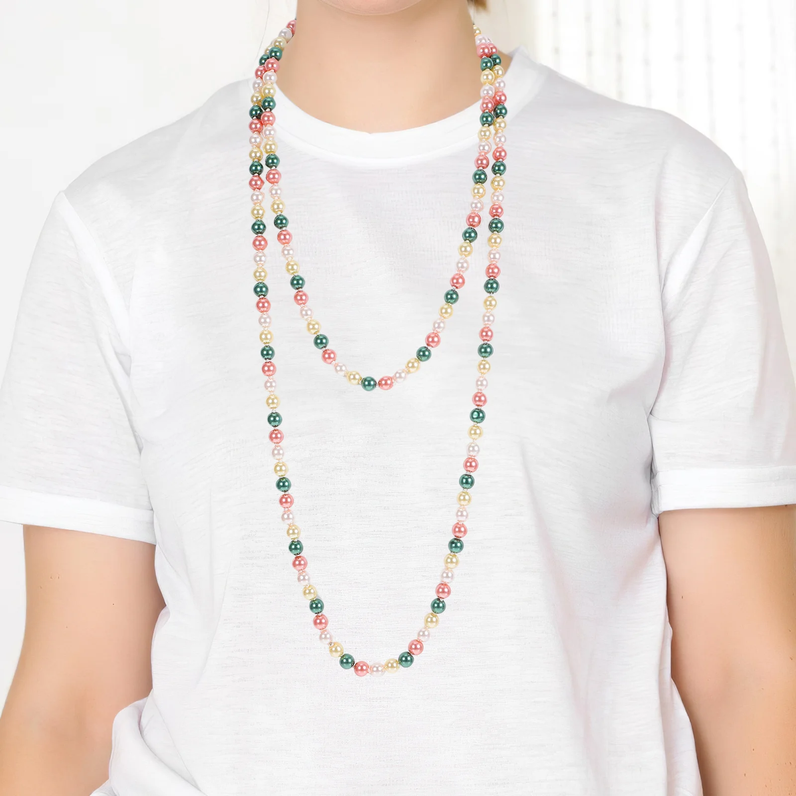 

Artificial Pearl Necklace Colorful Faux Sweater Chain Clothes Decoration Delicate Imitation Pearl Jewelry Garment Accessory