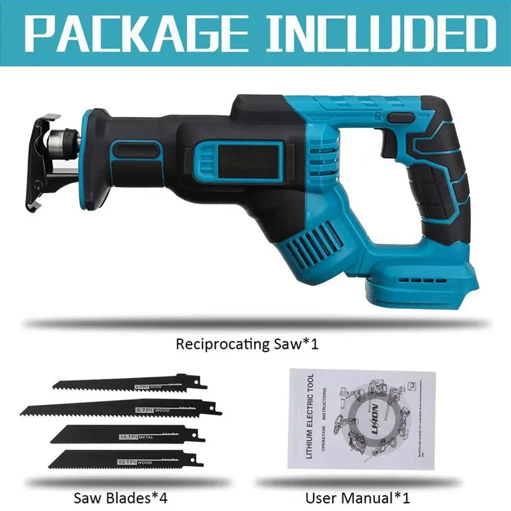 New Cordless Reciprocating Saw Power Saw for Wood / Metal Cutting with 4pcs Blades Fit Makita 18v Battery(No Battery)