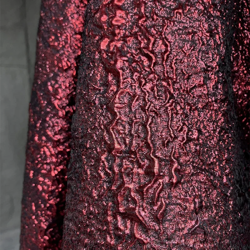 Dark Red Jacquard Texture Retro Fabric Irregular Three-dimensional Pleated Pants Outerwear Clothing High-end Designer Fabric