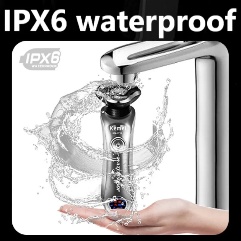 Kemei-afeitadora rotativa para hombres, máquina de afeitar eléctrica húmeda y seca con sistema de limpieza inteligente, recargable, lavable, Ipx6