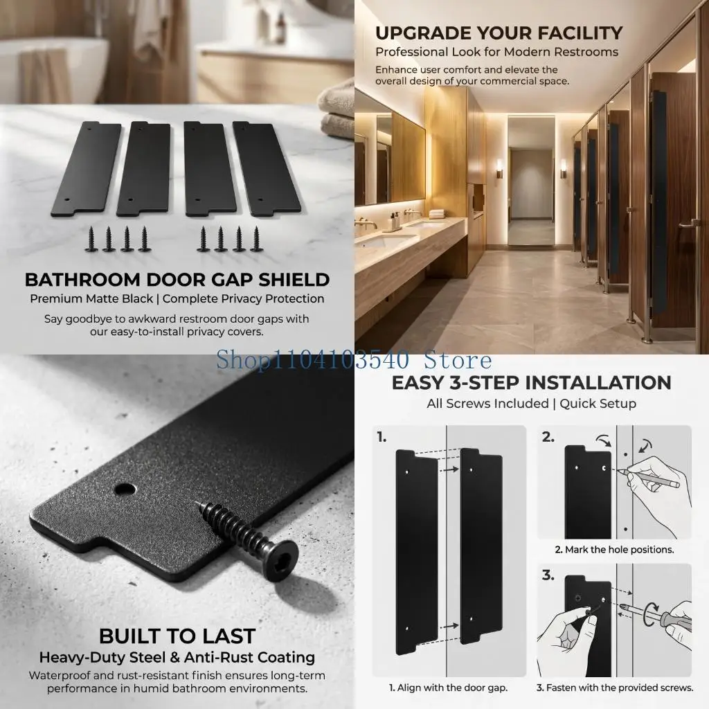 02DC Bathroom Partition Opening Cover Black Plastic Privacy Trim, 4 Pack with Screws and Formed Mount Holes for Public Restroom