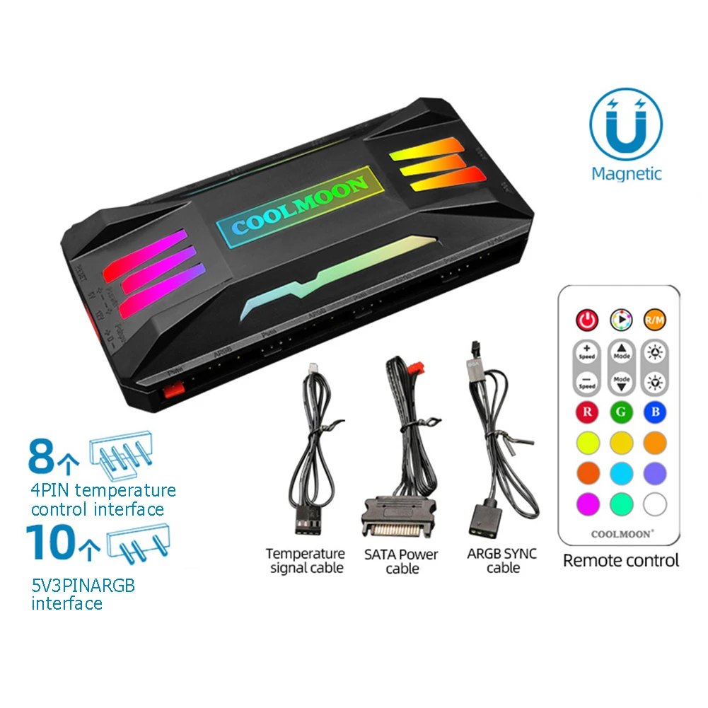 COOLMOON-جهاز تحكم عن بعد ذكي للكمبيوتر ، علبة الكمبيوتر ، مبرد الشاسيه ، وحدة تحكم RGB ، 4Pin ، PWM ، 5V ، 3Pin ، مروحة تبريد ARGB #1