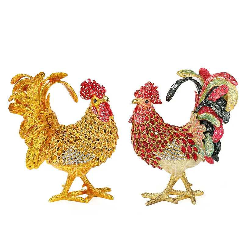 Colored Alloy Rooster Jewelry Box New Full Diamond Big Rooster Jewelry Box Gift Club Office Home Decoration
