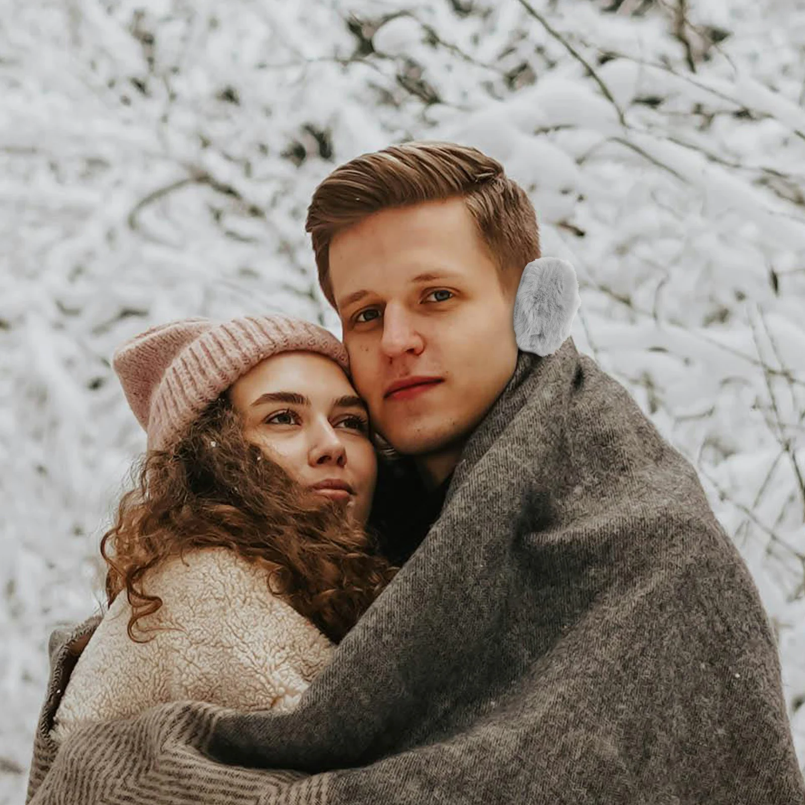 1 par de protetores de orelha sem banda, protetores de orelha de pelúcia para inverno, frio para mulheres, crianças, esqui, homens, ar livre, inverno, cinza