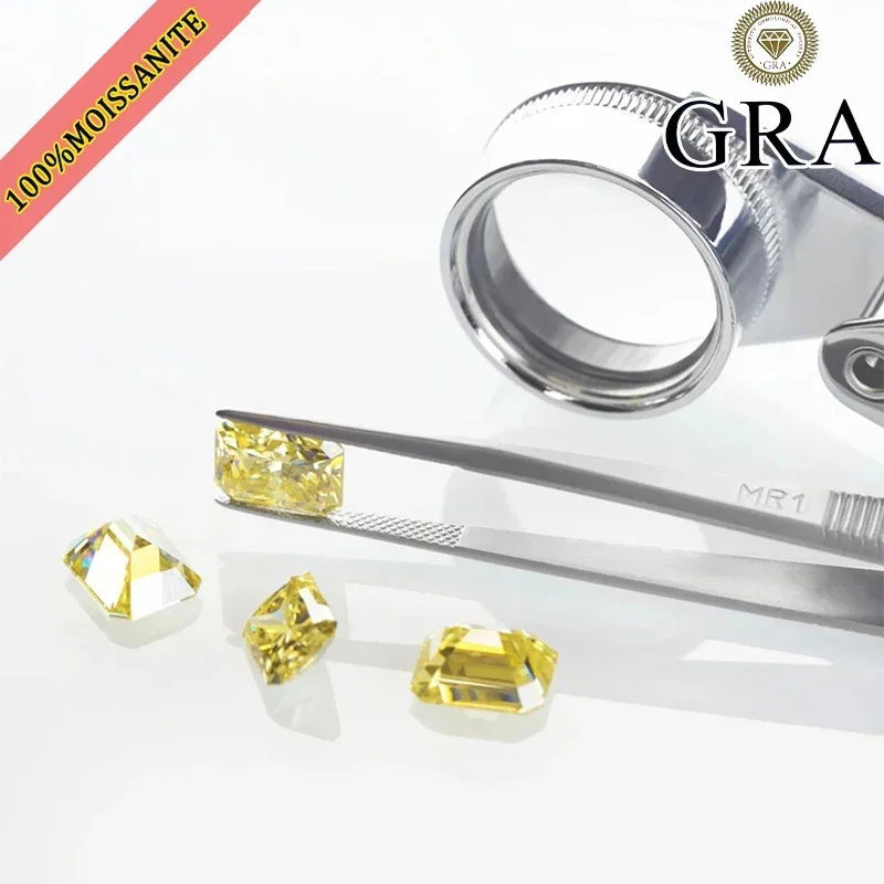 Top Colors Radiant Crushed lemon yellow Moisssanite Stone  Radiant Cutting Moisssanite Stones with GRA Certificate