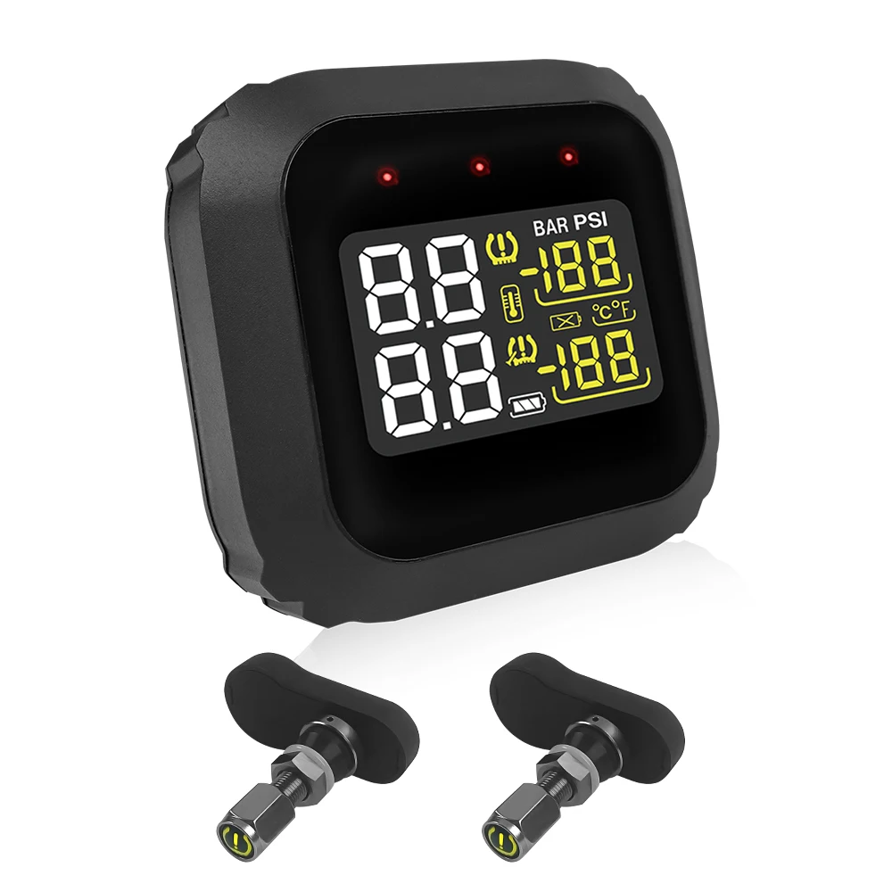 CAREUD Motorcycle TPMS Tyre Pressure Monitoring System LCD Display Magnetic Charging With Internal/External Pressure Sensors
