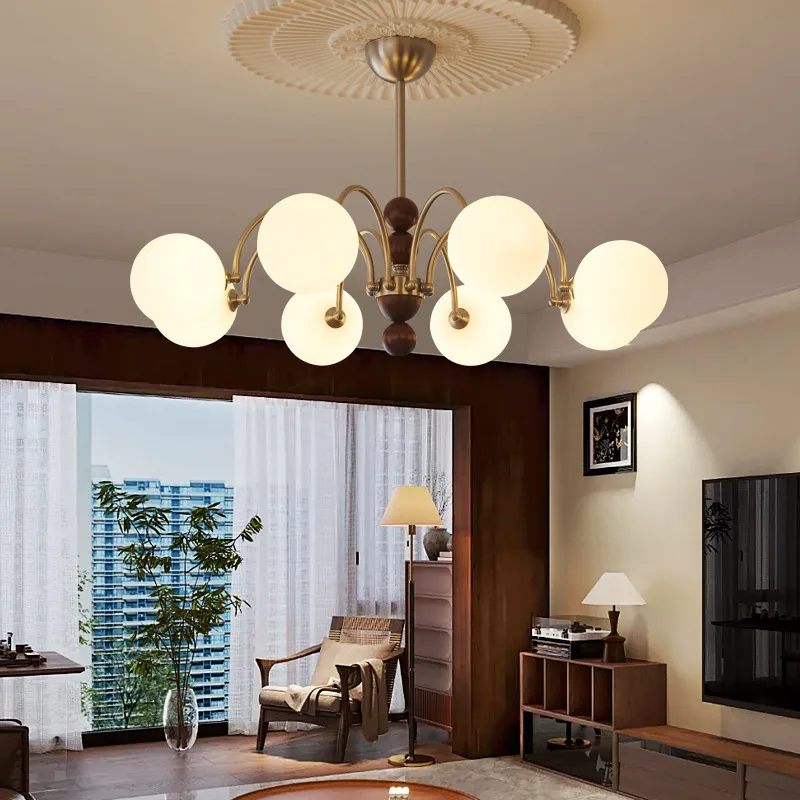 

French living room chandelier cream wind medieval retro eye protection magic bean lamp new hall main light LED whole house lamp