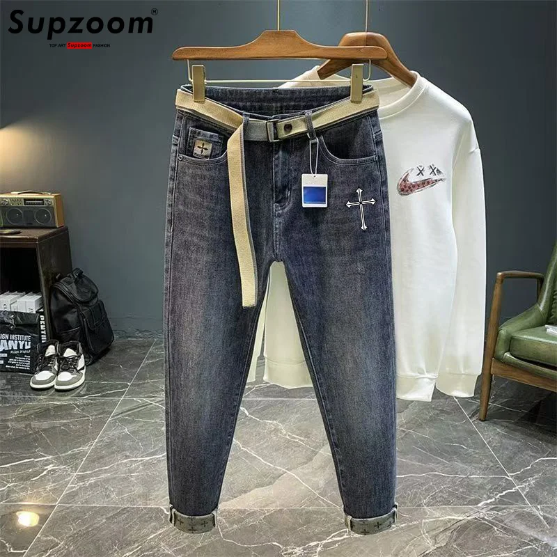 

Supzoom New Arrival Top Fashion Cross Vintage Autumn And Winter Casual Design Loose Straight Embroidery Denim Men Jeans