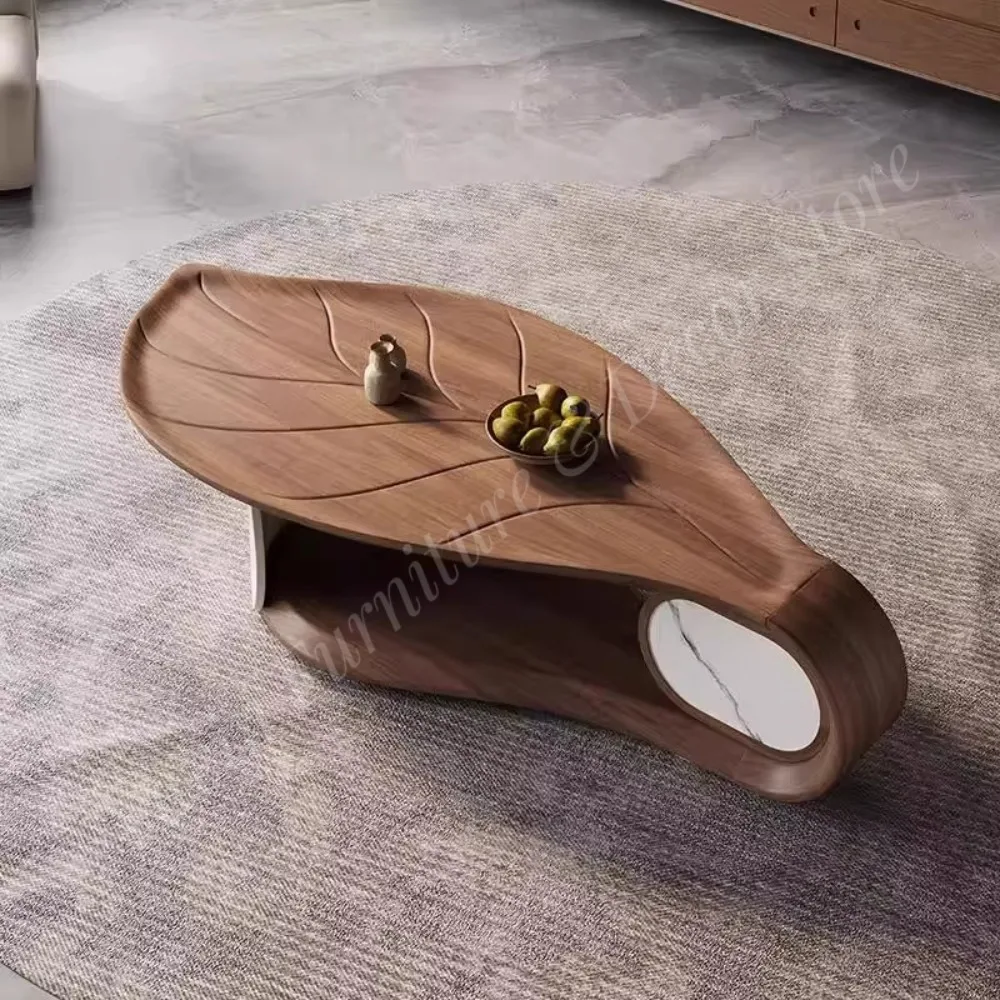 Modern Home Coffee Table Leaf Shape China Wooden Panel Design MDF Top Walnut Color Adjustable Living Room Furniture 1 Year