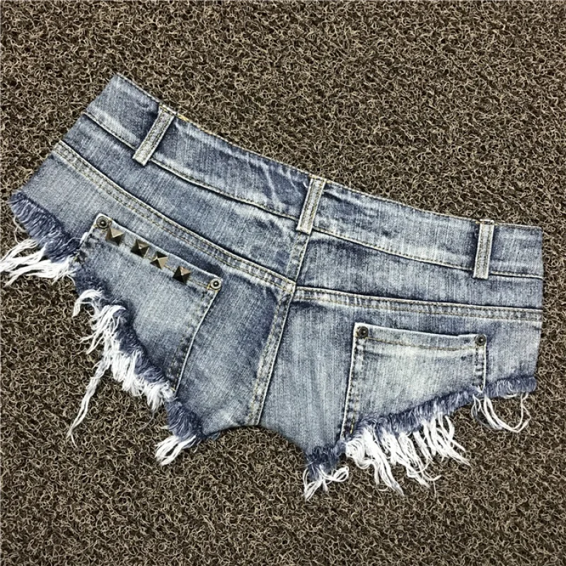 Frayed Washed Broken Rivet Hipster Women's Shorts Hot Girl Denim Shorts Sexy Nightclubs Pole Dance