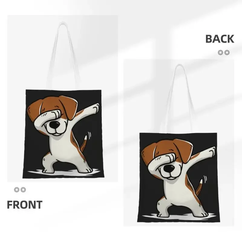 Dabbing Beagle Groceries Tote Shopping Bags Women Kawaii Dog Canvas Shopper Shoulder Bag Big Capacity Handbag