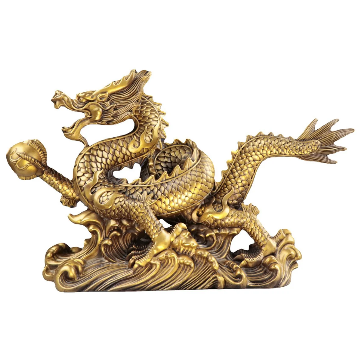 ABVA-Brass Chinese Feng Shui Dragon Statue Sculpture Home Office Tabletop Ornaments for Wealth and Success Good Lucky Gifts