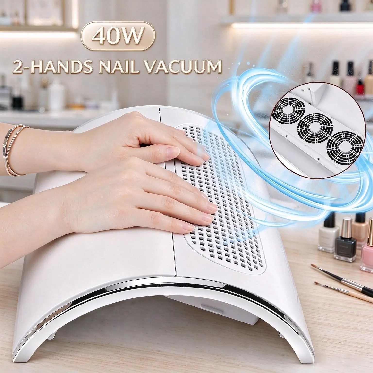 40W Powerful Suction Professional 3 Fans Nail Dust Collector Nail Vacuum Cleaner Nail Manicure Nail Dust Extractor With Dust Bag