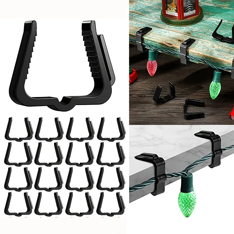 50Pcs Plastic Light Hooks Versatile Clip for Christmas Halloween Holiday Lights Roof Gutter Fence Eave Decor