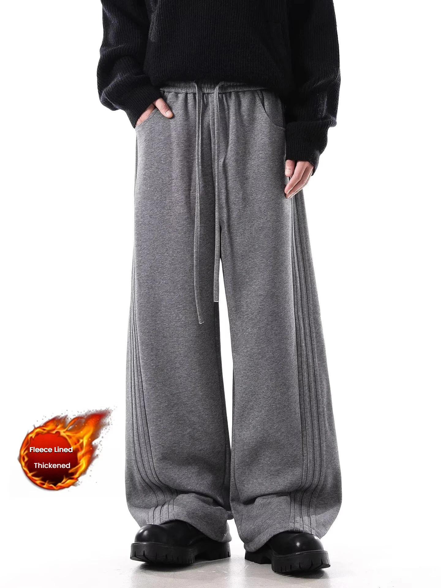 بنطال رياضي كاجوال بطيات من الجانب الأمريكي للرجال، بنطال رياضي مستقيم مخملي بسيط بلون سادة من العلامة التجارية العصرية #5