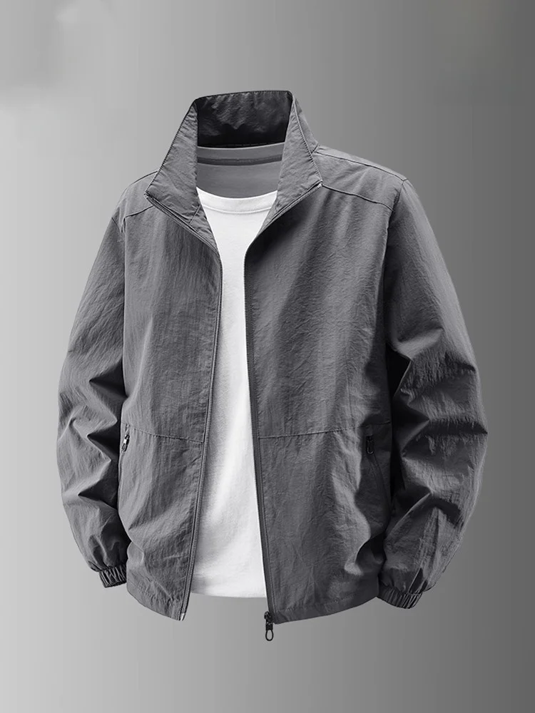 ملابس رجالية فضفاضة مناسبة للربيع والخريف مقاس كبير ملابس الأب St Man Jaet مع ياقة واقفة مجعد قليلاً #1