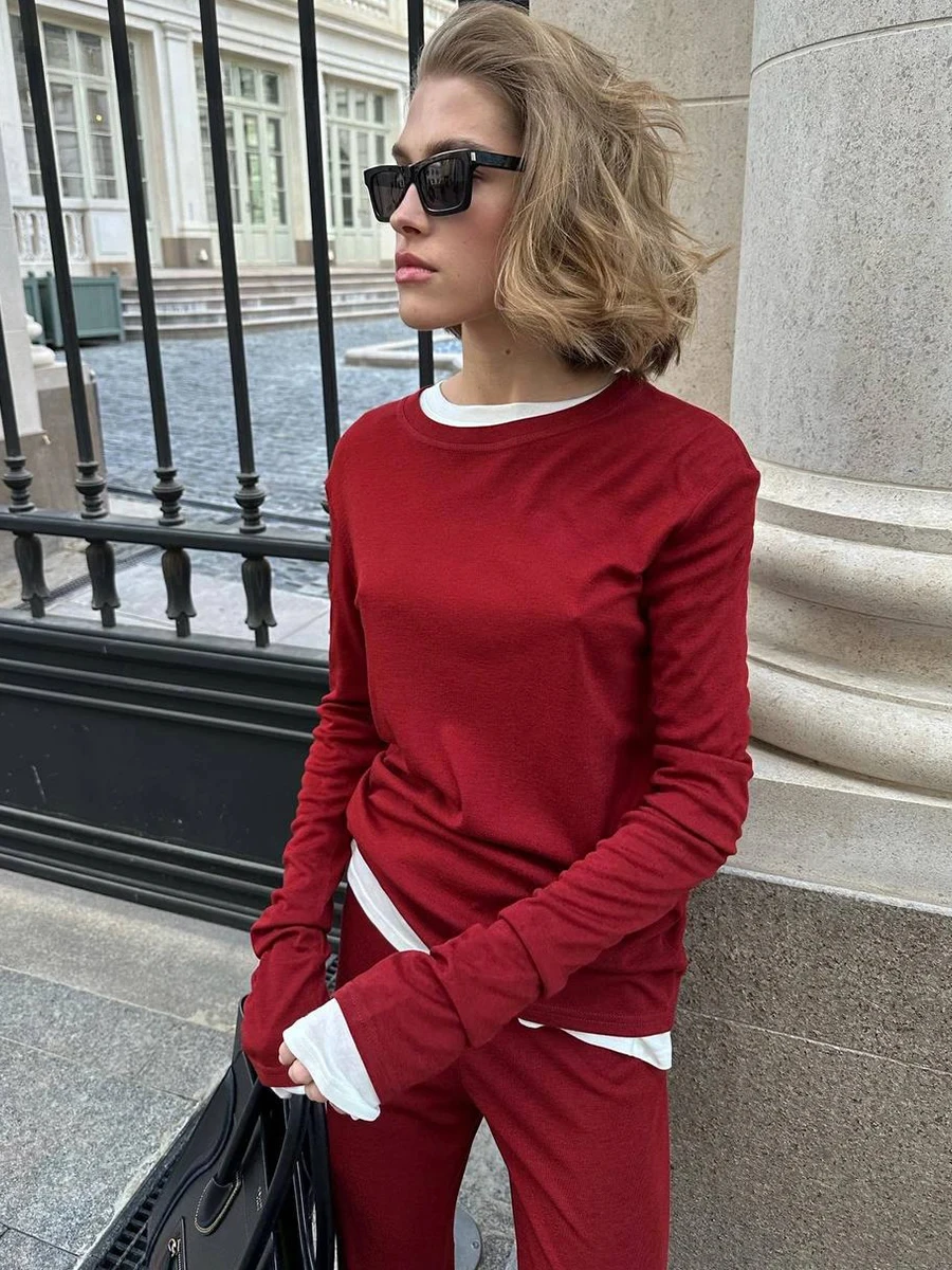 WZEDSS 2024 Modal Soft Loose Sets Women 2024 Casual Two Pieces Long Sleeve T Shirts and High Waist Dresses Outfits Tracksuit