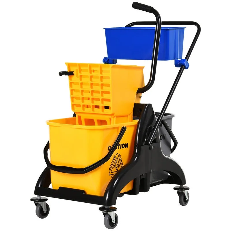 

Household Trolley/cleaning Trolley with Side Wringing Mechanism, 26L Bucket + Storage Basket, 78 X 45 X 95 Cm, Yellow