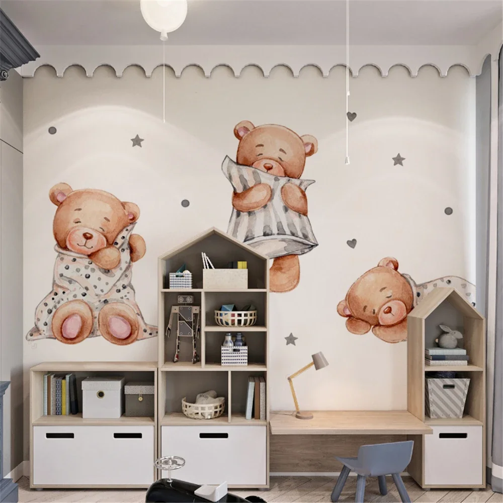 Custom Cartoon Little Bear Star Wallpaper for living room Warm children's room Wallcloth Boys' girls' bedroom mural home decor