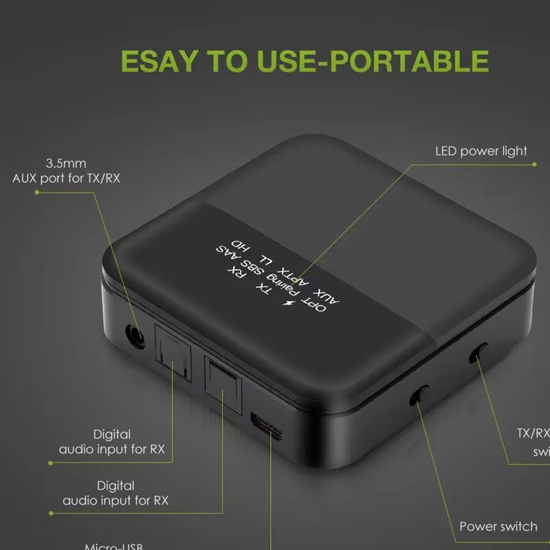 Bluetooth 5.0オーディオトランスミッタレシーバaptx hd ll低レイテンシCSR8675ワイヤレスアダプタrca spdif 3.5ミリメートル用のauxジャックテレビpc車