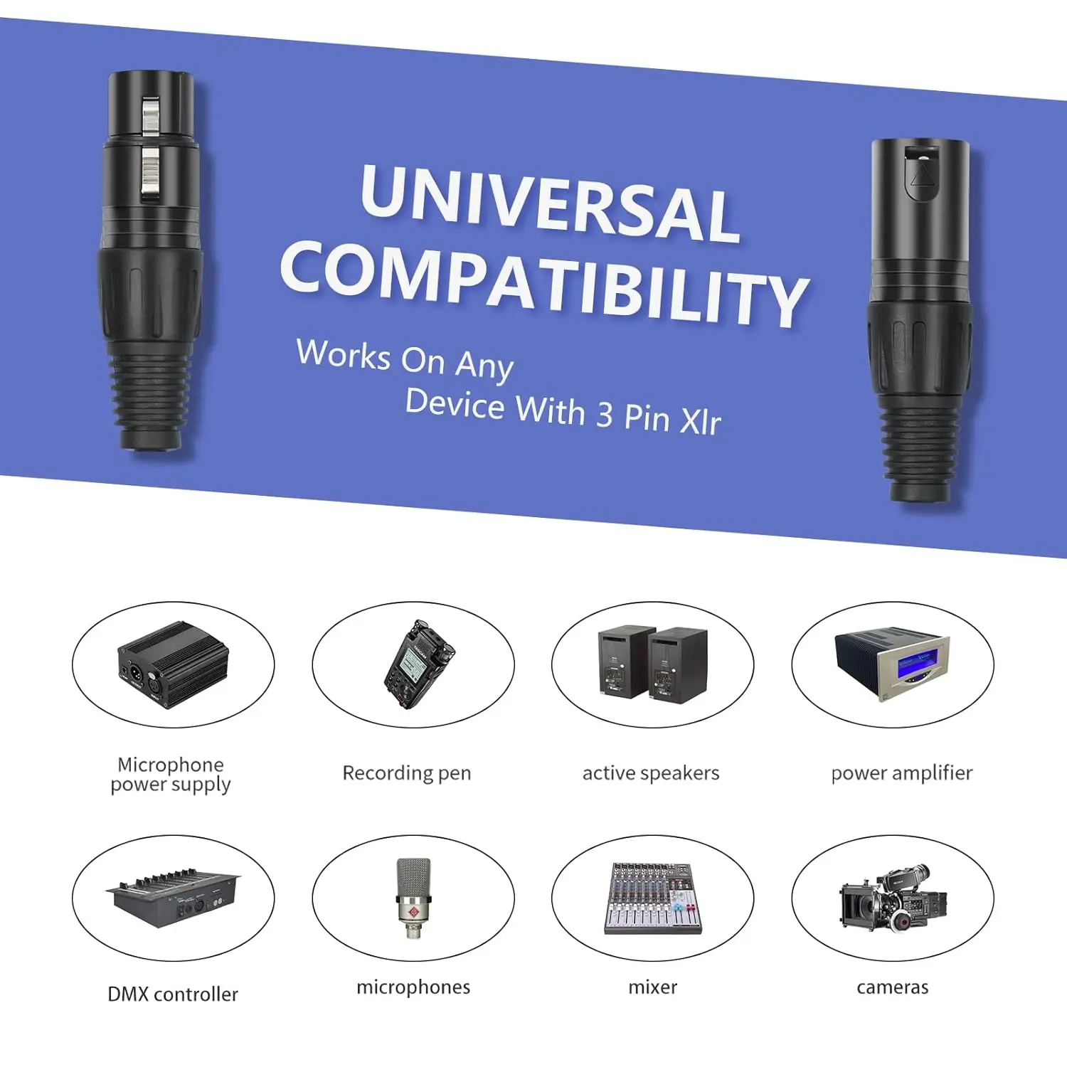 5 Pairs XLR Connectors 3 Pin Male/Female Plugs Audio Mic Microphone Cable Plug Connector Socket Audio Mic Microphone DMX Black view 2
