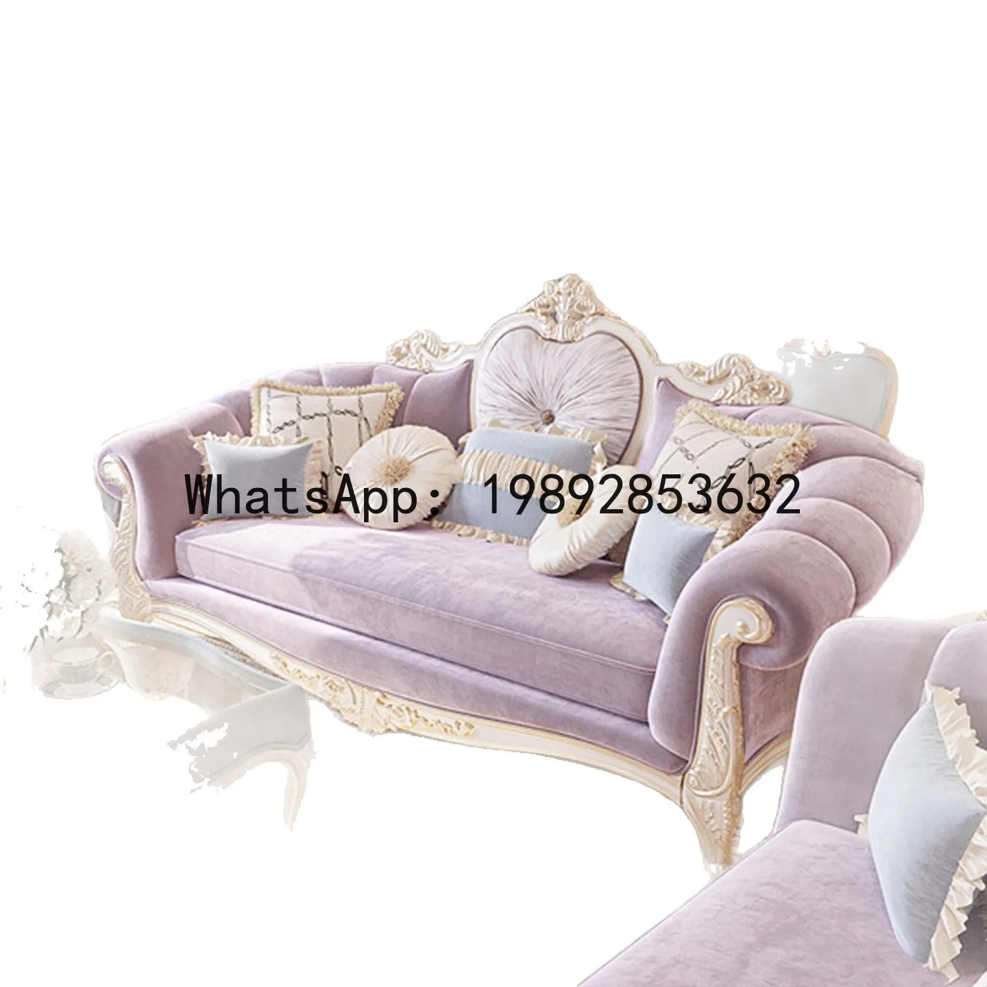 

X5-7 French Light Luxury Palace Style Solid Wood Carved Sofa Living Room New Classical European Luxury Three-Seater Fabric Sofa