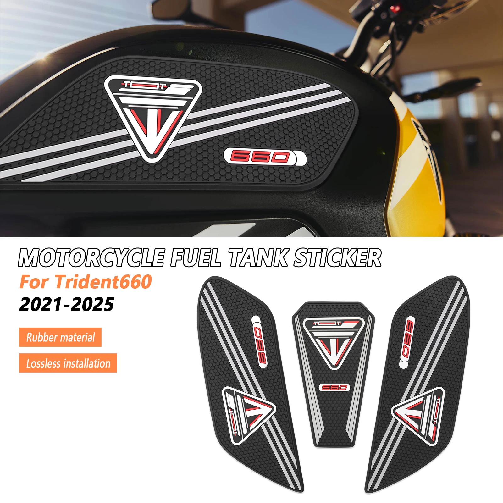 

Для Trident 660 2021 2022 2023 2024 2025 мотоциклетная противоскользящая водонепроницаемая накладка на топливный бак, защитные наклейки на топливный бак