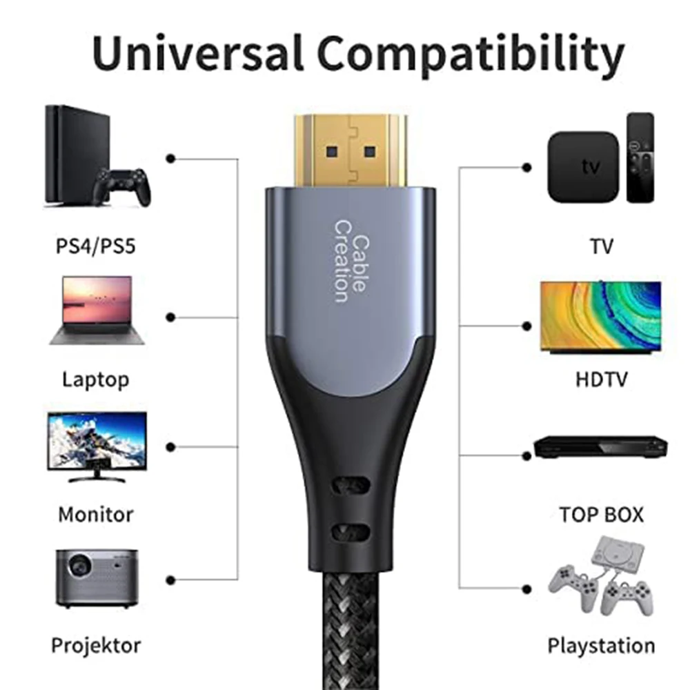 HDMI 2.1 Cable 3M/1.8M/0.9M HDMI 2.0 Cable 4K 120Hz Braided HDMI Cable Supports HDR CEC Earc for Xbox PS5 PS4 Pro HDTV PC