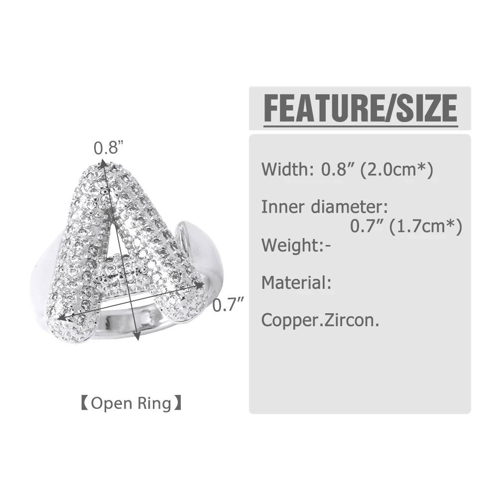FLOLA Silver Color Crystal Bubble Letter Rings for Women Dainty Rhodium Plated Initial Rings Name Jewelry righ91