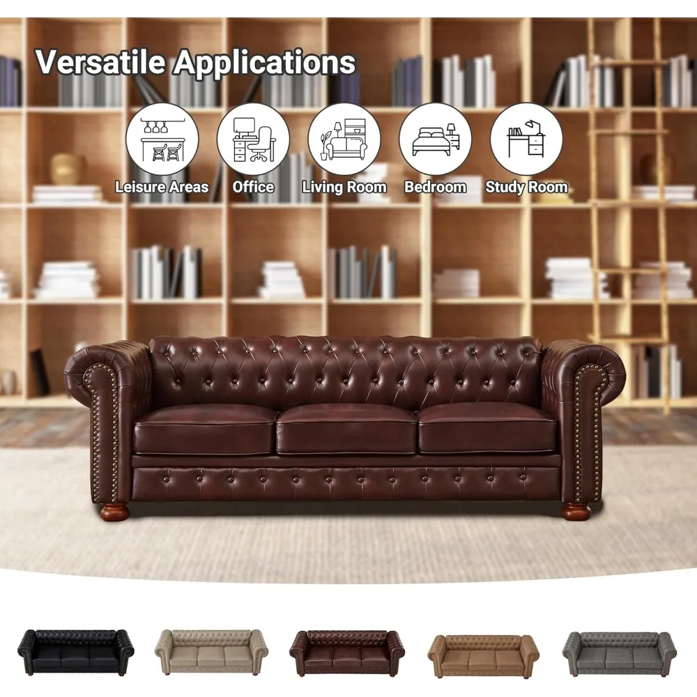 Chesterfield Sofa, 89" Faux Leather Sofa, Upholstered Sofa, Low Back, Rolled Arms Nailhead Trim, Classic 3 Seater Sofa image 6