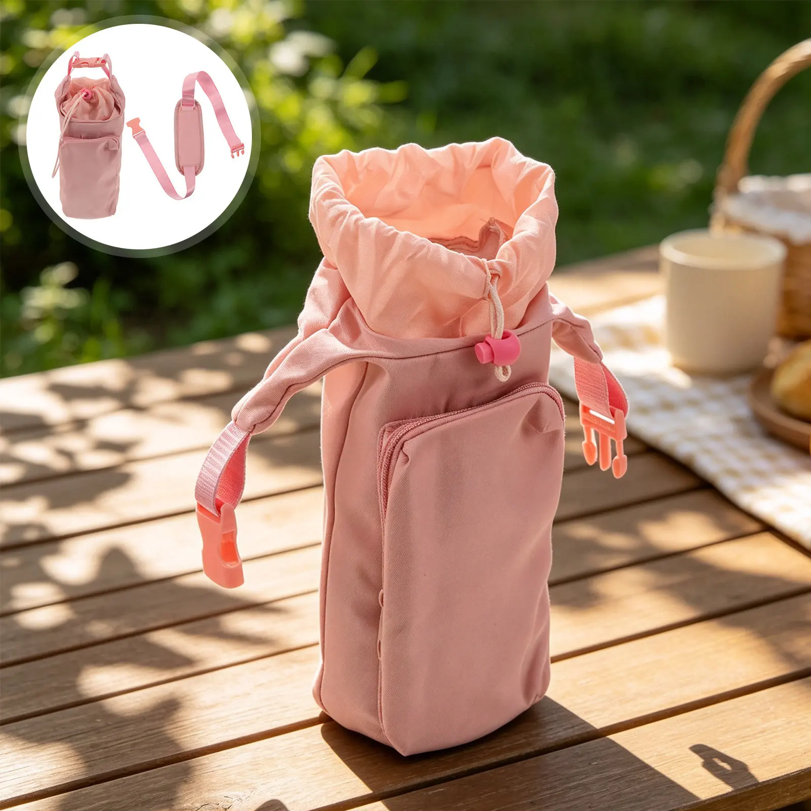 Water Bottle Carrier Bag Pink Insulated Crossbody Sling Bag Outdoor Sports Running Hiking Water Bottle Holder Pouch Phone Pocket