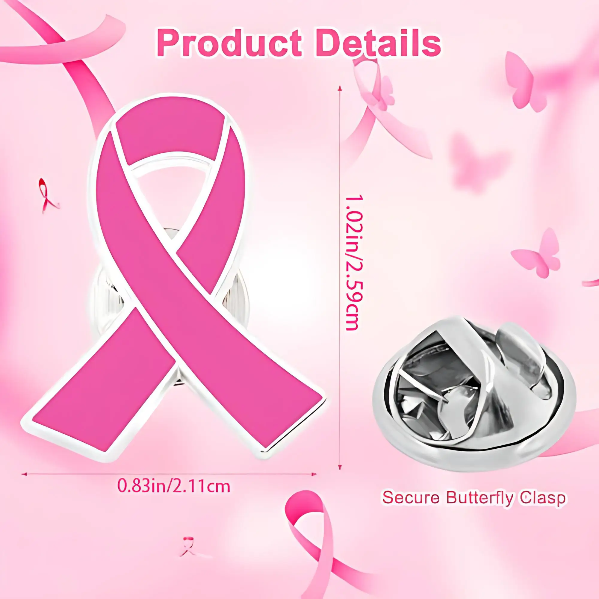 Bulk Pink Breast Cancer Pins - Official Pink Ribbon Hope Lapel Brooches for Women Girls