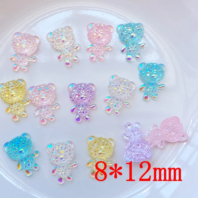 50Pcs/Bag Mixed Colors 3D Cute Bear Resin Stones Nail Art Crystal Bear Aurora Rhinestones Nail Jelly Ornaments For Manicure Tips