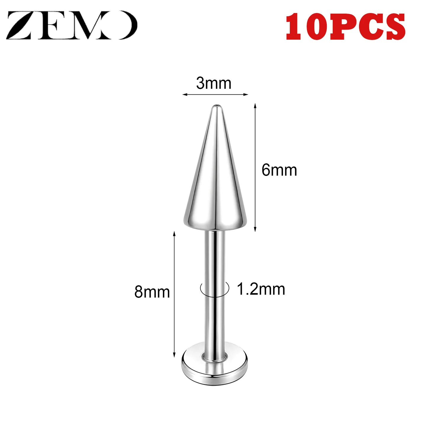 10PCS Stainless Steel Spike Labret Lip Piercing Set