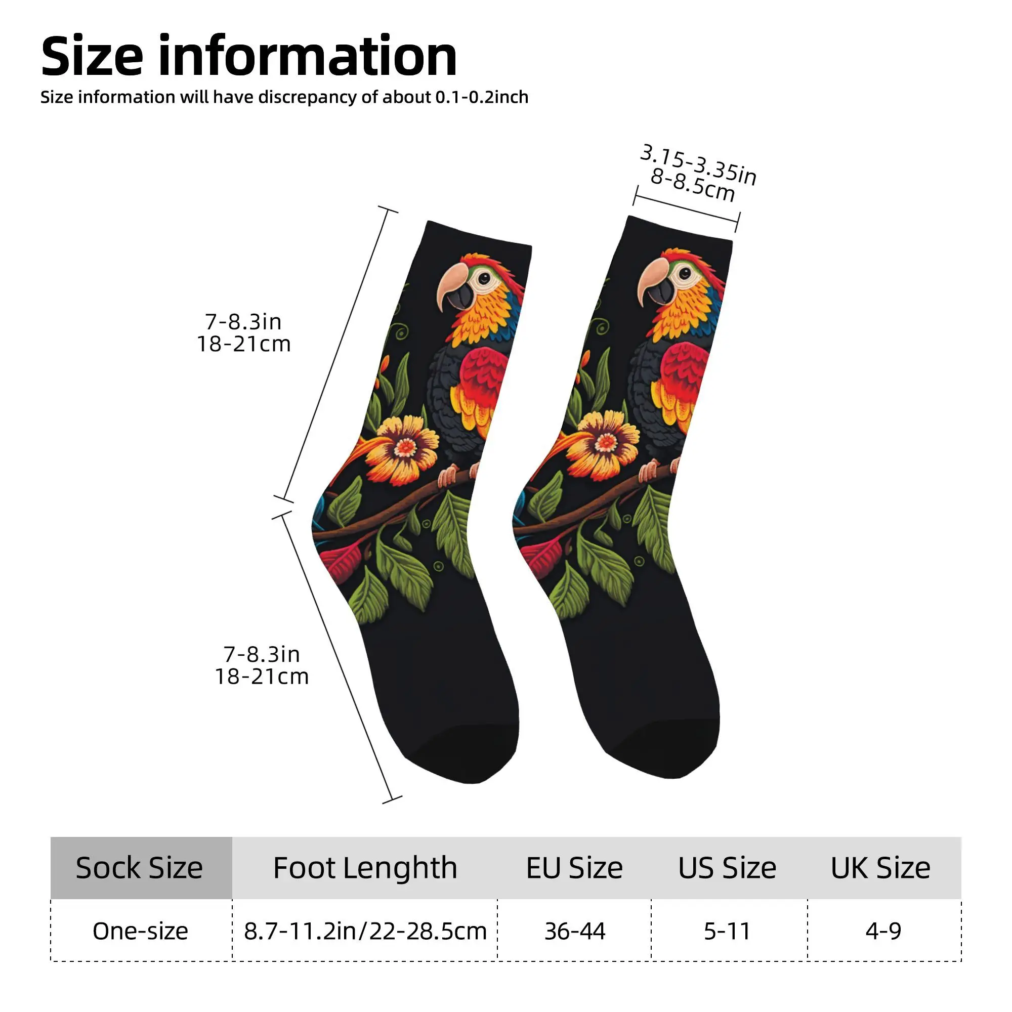1pc Floral Parrot on the Branch Printed Men's Socks  Novelty Hip Hop Harajuku Pattern Crew Sock Casual Gift
