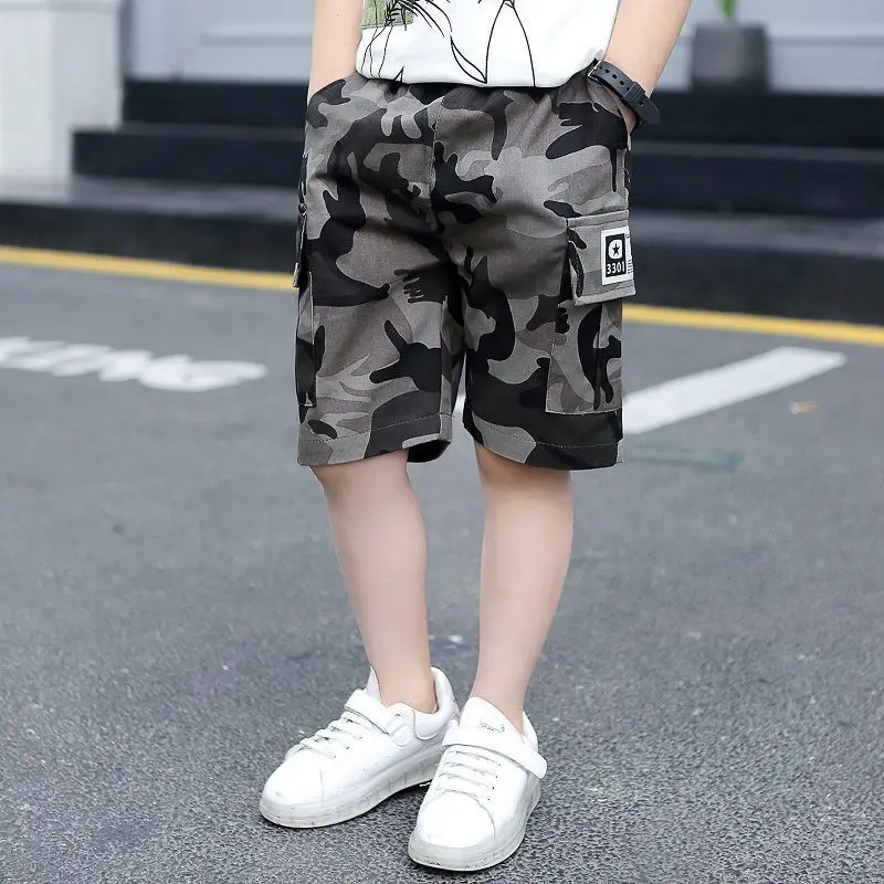 Neue Baby Jungen Shorts Sommer Jungen Sport Camouflage Lose Shorts Elastische Taille Teen Hosen kinder Kleidung 2-14 jahre Alt