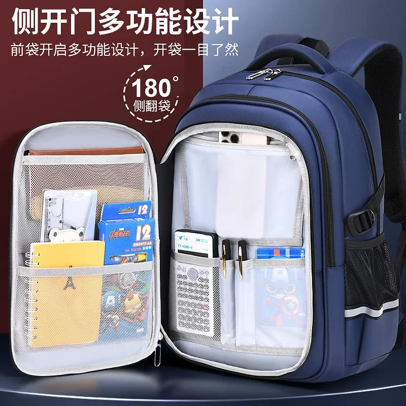 Kids Backpack in Primary Side Open Schoolbag for Teenager Boys Waterproof Backpacks Elementary School Students Book Bag